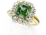 Yellow gold Fancy Green Asscher  Halo Cluster Diamond Engagement Ring with Prong Setting and Polished Band_21