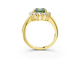 Yellow gold Fancy Green Asscher  Halo Cluster Diamond Engagement Ring with Prong Setting and Polished Band_23