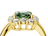 Yellow gold Fancy Green Asscher  Halo Cluster Diamond Engagement Ring with Prong Setting and Polished Band_24