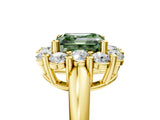 Yellow gold Fancy Green Asscher  Halo Cluster Diamond Engagement Ring with Prong Setting and Polished Band_25