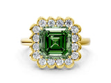 Yellow gold Fancy Green Asscher  Halo Cluster Diamond Engagement Ring with Solitaire Band and Prong Setting_29