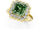 Yellow gold Fancy Green Asscher  Halo Cluster Diamond Engagement Ring with Solitaire Band and Prong Setting_30