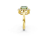 Yellow gold Fancy Green Asscher  Halo Cluster Diamond Engagement Ring with Solitaire Band and Prong Setting_31