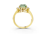 Yellow gold Fancy Green Asscher  Halo Cluster Diamond Engagement Ring with Solitaire Band and Prong Setting_32