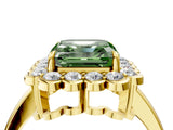 Yellow gold Fancy Green Asscher  Halo Cluster Diamond Engagement Ring with Solitaire Band and Prong Setting_33