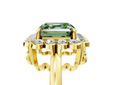 Yellow gold Fancy Green Asscher  Halo Cluster Diamond Engagement Ring with Solitaire Band and Prong Setting_34