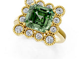 Yellow gold Fancy Green Asscher  Halo Diamond Cluster Engagement Ring with Milgrain Bezel Setting and Solitaire Band_28