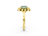 Yellow gold Fancy Green Asscher  Halo Diamond Cluster Engagement Ring with Milgrain Bezel Setting and Solitaire Band_29