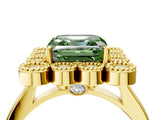 Yellow gold Fancy Green Asscher  Halo Diamond Cluster Engagement Ring with Milgrain Bezel Setting and Solitaire Band_31