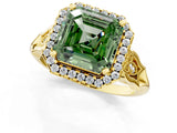 Yellow gold Fancy Green Asscher  Halo Diamond Engagement Ring with Filigree Band and Four-Prong Setting_70