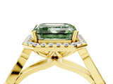 Yellow gold Fancy Green Asscher  Halo Diamond Engagement Ring with Filigree Band and Four-Prong Setting_73