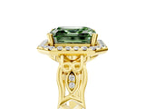 Yellow gold Fancy Green Asscher  Halo Diamond Engagement Ring with Filigree Band and Four-Prong Setting_74
