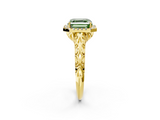 Yellow gold Fancy Green Asscher  Halo Diamond Engagement Ring with Intricate Filigree Band and Four-Prong Setting_2