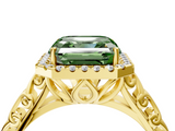 Yellow gold Fancy Green Asscher  Halo Diamond Engagement Ring with Intricate Filigree Band and Four-Prong Setting_4