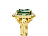 Yellow gold Fancy Green Asscher  Halo Diamond Engagement Ring with Intricate Filigree Band and Four-Prong Setting_5