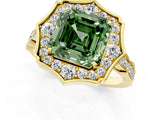 Yellow gold Fancy Green Asscher  Halo Diamond Engagement Ring with Milgrain Band and Four-Prong Setting_35