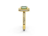 Yellow gold Fancy Green Asscher  Halo Diamond Engagement Ring with Milgrain Pave Band and Four-Prong Setting_14