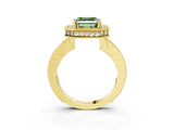 Yellow gold Fancy Green Asscher  Halo Diamond Engagement Ring with Milgrain Pave Band and Four-Prong Setting_15