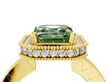 Yellow gold Fancy Green Asscher  Halo Diamond Engagement Ring with Milgrain Pave Band and Four-Prong Setting_16