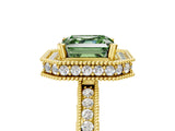 Yellow gold Fancy Green Asscher  Halo Diamond Engagement Ring with Milgrain Pave Band and Four-Prong Setting_17