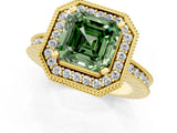 Yellow gold Fancy Green Asscher  Halo Diamond Engagement Ring with Milgrain Pave Band and Four-Prong Setting_52