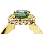 Yellow gold Fancy Green Asscher  Halo Diamond Engagement Ring with Milgrain Pave Band and Four-Prong Setting_55