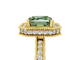 Yellow gold Fancy Green Asscher  Halo Diamond Engagement Ring with Milgrain Pave Band and Four-Prong Setting_56