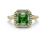 Yellow gold Fancy Green Asscher  Halo Diamond Engagement Ring with Pavé Band and Four-Prong Setting_20