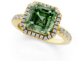 Yellow gold Fancy Green Asscher  Halo Diamond Engagement Ring with Pavé Band and Four-Prong Setting_21