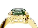 Yellow gold Fancy Green Asscher  Halo Diamond Engagement Ring with Pavé Band and Four-Prong Setting_24