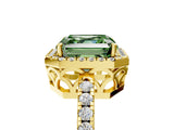Yellow gold Fancy Green Asscher  Halo Diamond Engagement Ring with Pavé Band and Four-Prong Setting_25