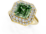 Yellow gold Fancy Green Asscher  Halo Diamond Engagement Ring with Solitaire Band and Four-Prong Setting_18