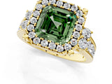 Yellow gold Fancy Green Asscher  Halo Diamond Engagement Ring with Split Shank and Four-Prong Setting 1