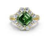 Yellow gold Fancy Green Asscher  Halo Diamond Engagement Ring with Split Shank and Prong Setting_44
