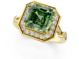Yellow gold Fancy Green Asscher  Halo Diamond Engagement Ring with Twisted Band and Four-Prong Setting 2