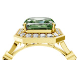 Yellow gold Fancy Green Asscher  Halo Diamond Engagement Ring with Twisted Band and Four-Prong Setting 5