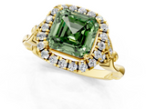 Yellow gold Fancy Green Asscher  Halo Diamond Engagement Ring with Vintage-Inspired Band and Four-Prong Setting_4