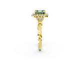 Yellow gold Fancy Green Asscher  Halo Diamond Engagement Ring with Vintage-Inspired Band and Four-Prong Setting_5