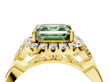 Yellow gold Fancy Green Asscher  Halo Diamond Engagement Ring with Vintage-Inspired Band and Four-Prong Setting_7