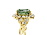 Yellow gold Fancy Green Asscher  Halo Diamond Engagement Ring with Vintage-Inspired Band and Four-Prong Setting_8