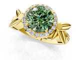 Yellow gold Fancy Green Asscher  Halo Diamond Floral Band with Four-Prong Setting_36