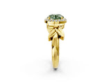Yellow gold Fancy Green Asscher  Halo Diamond Floral Band with Four-Prong Setting_37