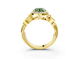 Yellow gold Fancy Green Asscher  Halo Diamond Floral Band with Four-Prong Setting_38