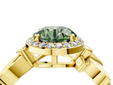 Yellow gold Fancy Green Asscher  Halo Diamond Floral Band with Four-Prong Setting_39