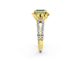 Yellow gold Fancy Green Asscher  Halo Diamond Floral Split Shank Engagement Ring 2