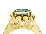 Yellow gold Fancy Green Asscher  Halo Diamond Floral Split Shank Engagement Ring 4