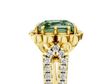 Yellow gold Fancy Green Asscher  Halo Diamond Floral Split Shank Engagement Ring 5