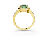 Yellow gold Fancy Green Asscher  Halo Diamond Pavé Band Ring with Prong Setting_3