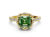 Yellow gold Fancy Green Asscher  Halo Diamond Pave Band Ring with Four-Prong Setting_15