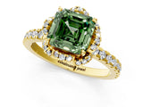 Yellow gold Fancy Green Asscher  Halo Diamond Pave Band Ring with Four-Prong Setting_16